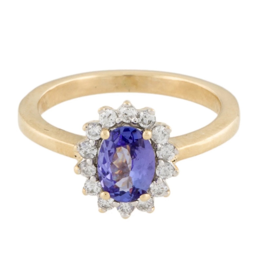 Gold and Purple Halo Ring with Tanzanite and Diamonds
